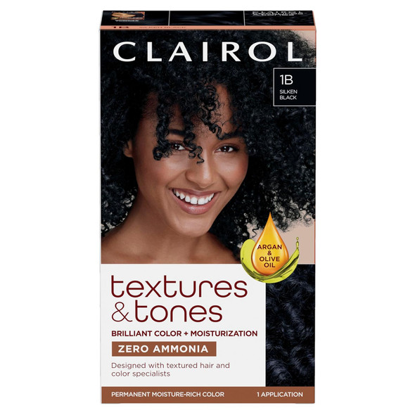 Clairol Textures & Tones Permanent Hair Color, 1B Silken Black 1 Ea