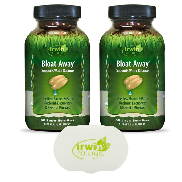 Irwin Naturals Bloat-Away Relief Water Balance Support Replenish Electrolytes & Essential Minerals - 60 (120 Total) Soft-Gels - 2 Pack Bundle with a Lumintrail Pill Case