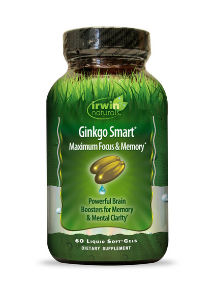 Irwin Naturals Ginkgo Smart Maximum Focus & Memory Dietary Supplement Liquid Gel Caps, 60-Count Bottles (Pack of 2)