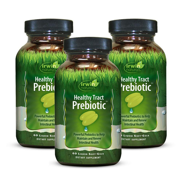 Irwin Naturals Healthy Tract Prebiotic - Powerful Daily Digestive Health Support & Probiotic Boost - Promotes Growth of Healthy Bacteria, Intestinal Health & Gut Balance - 60 Liquid Softgels (3 Pack)