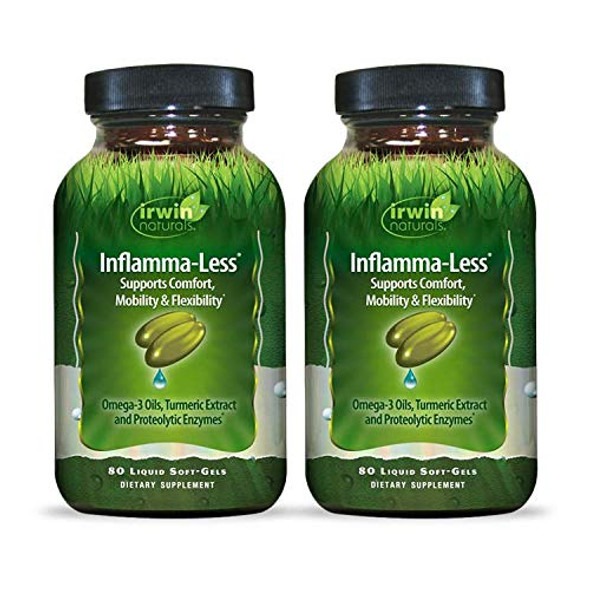Irwin Naturals Inflamma-Less with Turmeric & Quercetin - Promotes Comfort, Mobility & Flexibility - Healthy Inflammatory Response - 80 Liquid Softgels (Pack of 2)