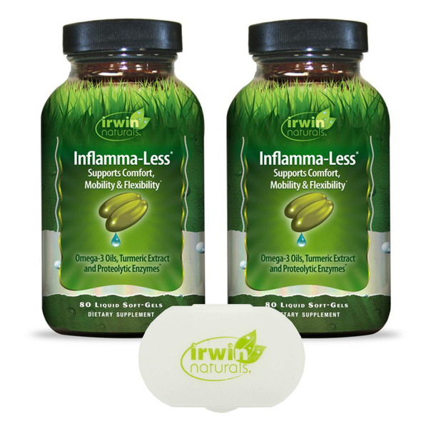 Irwin Naturals Inflammatory Response Inflamma-Less Supports Comfort Mobility Flexibility - 80 Liquid Softgels (2-Pack) Bundle with a Pill Case