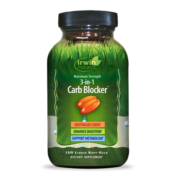 Irwin Naturals Maximum Strength 3-in-1 Carb Blocker - Neutralize Carbohydrates and Support Metabolism - 150 Liquid Softgels