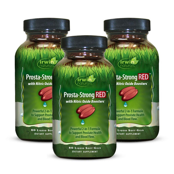 Irwin Naturals Prosta-Strong RED with Nitric Oxide Boosters - Prostate Health Support - Saw Palmetto, Lycopene, Pumpkin Seed & More - 80 Liquid Softgels (Pack of 3)