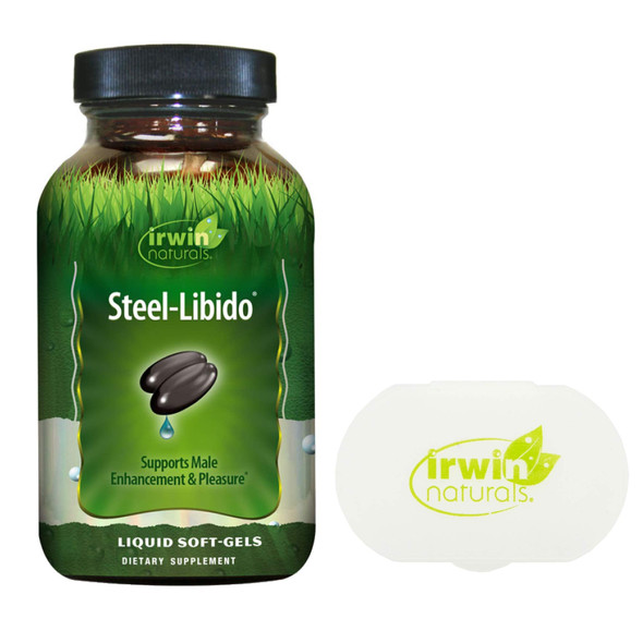 Irwin Naturals Steel Libido Supplement for Men, 150 Liquid Softgels Bundle with an Irwin Naturals Pill Case