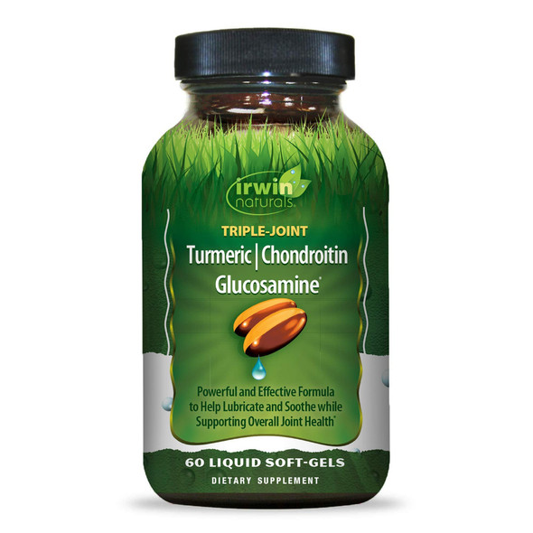 Irwin Naturals Triple Joint Turmeric Chondroitin Glucosamine - Naturally Lubricate & Soothe Joint Discomfort - Supports Healthy Joint Function, Structure & Mobility - 60 Liquid Softgels