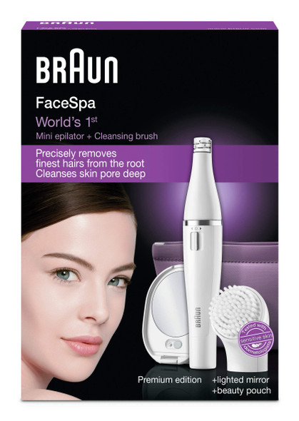 Braun Face 830 Facial Epilator and Facial Cleansing Brush Including Mirror and Beauty Pouch