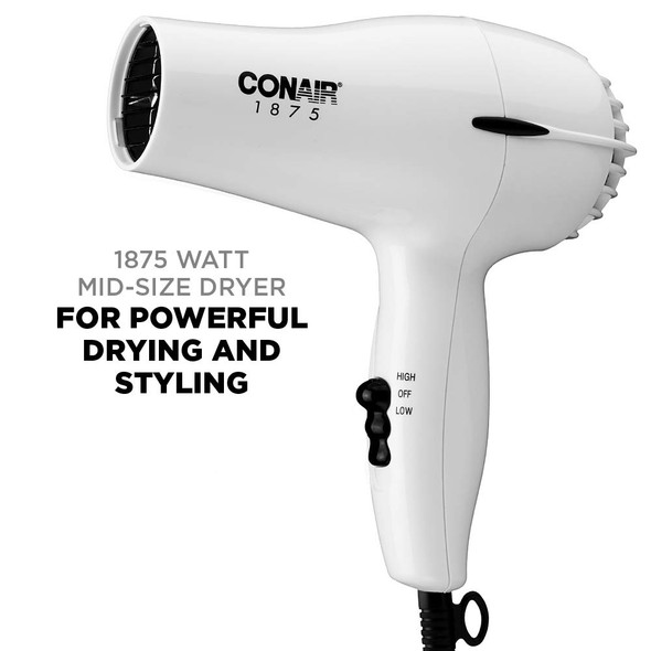 Conair 1875 Watt Mid-Size Styler Hair Dryer, White  1 ea