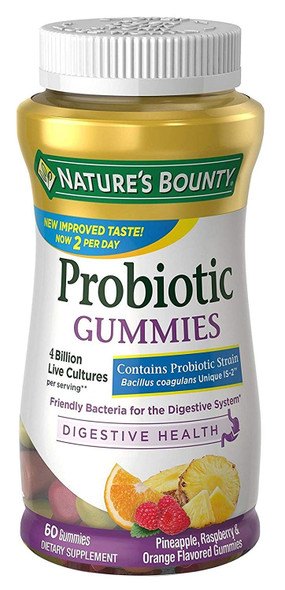 Nature's Bounty Probiotic Gummies for Digestive Health, 60 Gummies Per Bottle (2 Bottles)