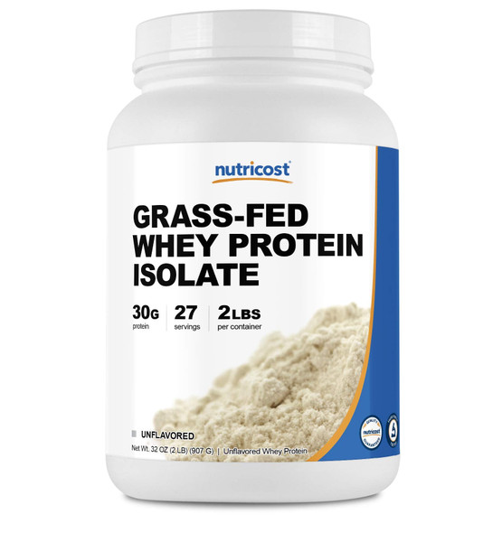 Nutricost Grass-Fed Whey Protein Isolate (Unflavored) 2LBS - Non-GMO, Gluten Free, Pure Protein