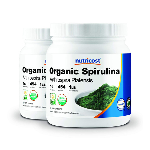 Nutricost Organic Spirulina Powder 1LB (2 Bottles) - 1g Per Serving