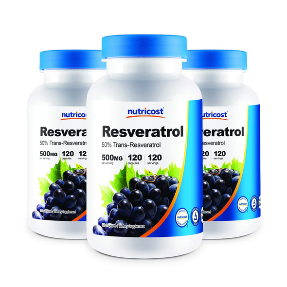 Nutricost Resveratrol 500mg; 120 Vegetable Capsules - 50% Trans-Resveratrol (3 Bottles)