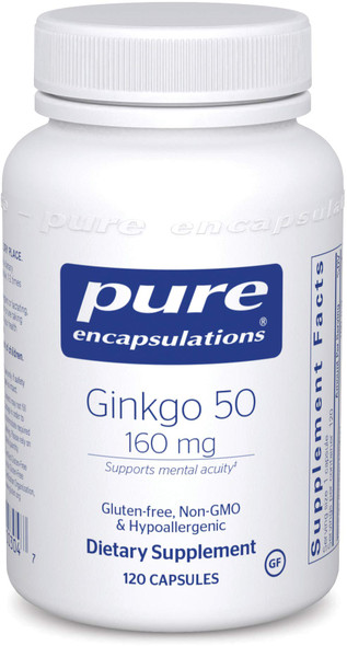 Pure Encapsulations Ginkgo 50 160 mg | Ginkgo Biloba Supplement to Support Oxygen, Blood Circulation, and Mild Memory Problems Associated with Aging | 120 Capsules