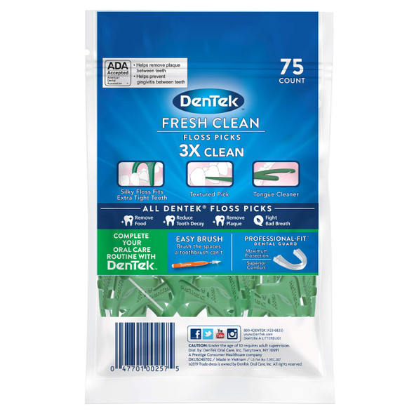 DenTek Fresh Clean Floss Picks  Silky Comfort Floss  75 Count