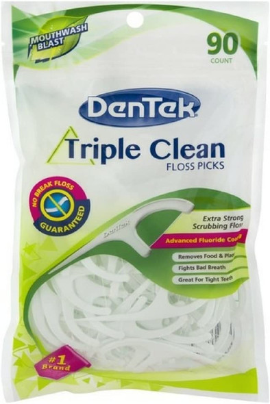 DenTek Extra Strong Triple Clean Floss Picks Mouthwash Blast 90 ea