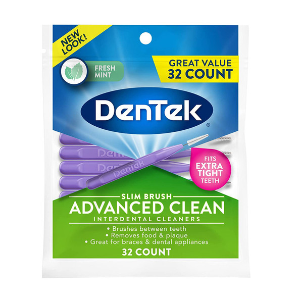 DenTek Slim Brush Interdental Cleaners  Slim Brush for Extra Tight spaces  32Count  1Pack