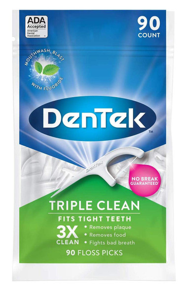 DenTek Triple Clean Advanced Clean Floss Picks  No Break  No Shred Floss 90 Count Pack of 3
