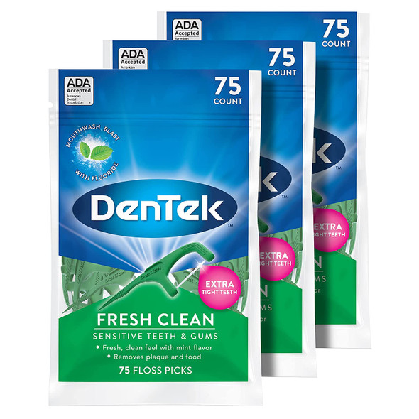 DenTek Fresh Clean Floss Picks For Extra Tight Teeth 75 Count 3 Pack