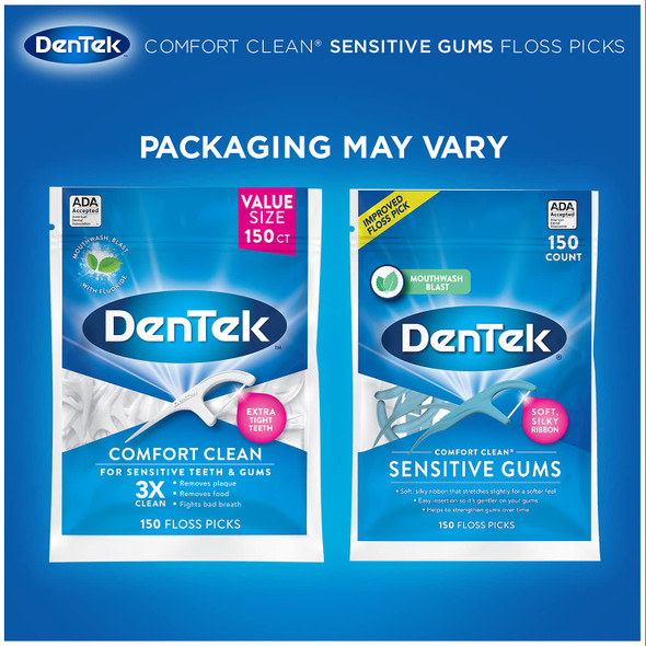 DenTek Comfort Clean Sensitive Gums Floss Picks Soft  Silky Ribbon 150 Count 3 Pack