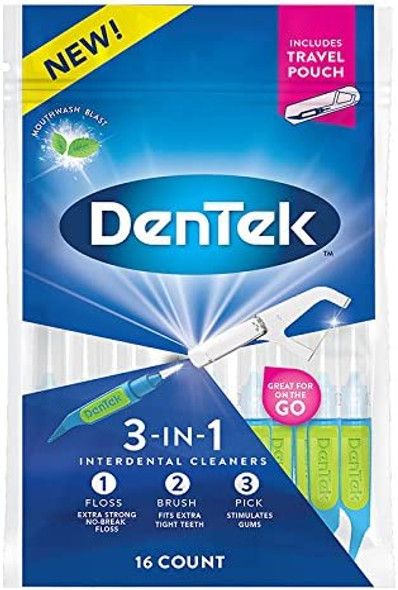 Dentek 3in1 Interdental Cleaners Mouthwash Blast 16 Count Each Pack of 4