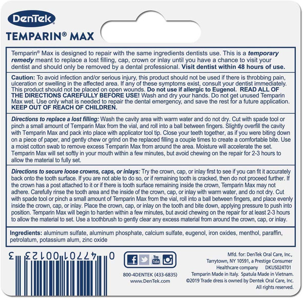 DenTek Temparin Max Caps  Fillings Repair Kit 2.64g 0.09 Ounce Value Pack of 6