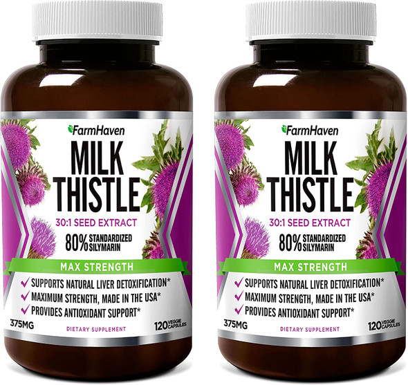 FarmHaven Milk Thistle Capsules  11250mg Strength  30X Concentrated Seed Extract  80 Silymarin Standardized  Supports Liver Function and Overall Health  NonGMO  240 Veggie Capsules