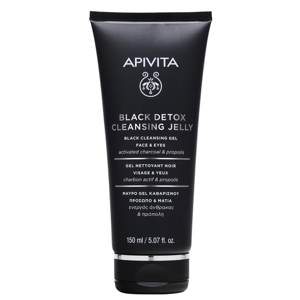 APIVITA Black Detox Cleansing Jelly 5.07 fl.oz.  Detoxifying and AntiPollution Cleansing Gel with Activated Charcoal and Propolis  Daily Face  Eyes Cleanser for All Skin Types