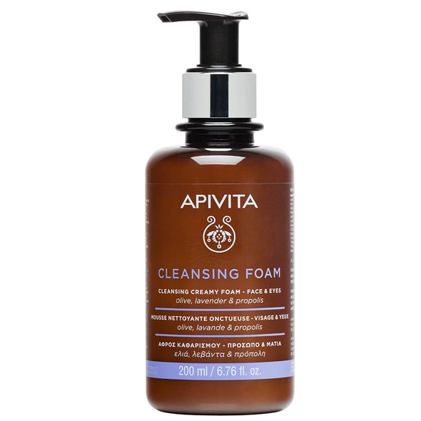 APIVITA Creamy Cleansing Foam with Lavender Olive  Propolis 6.76 fl.oz.  Natural Foam Cleanser for Face  Eyes to Remove Makeup and Impurities  Hydrating Moisturizing  Nourishing Creamy Foam