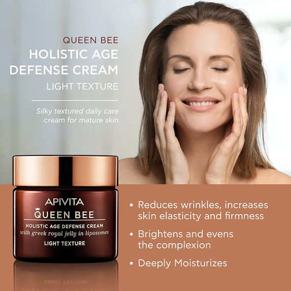 APIVITA Queen Bee Holistic Age Defense Cream Light Texture 1.69 fl.oz.  Antiaging Firming  Restoring Cream with Royal Jelly