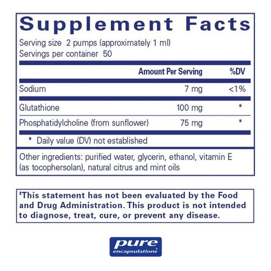 Pure Encapsulations - Liposomal Glutathione Liquid - Enhanced Absorption Liposomal Glutathione to Support Antioxidant Defense, Detoxification and Cellular Function - 1.7 fl. oz.