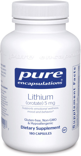 Pure Encapsulations Lithium (Orotate) 5 Mg | Supplement To Support Healthy Mood, Mental Function, Emotional Wellness, Memory, And Behavior | 180 Capsules