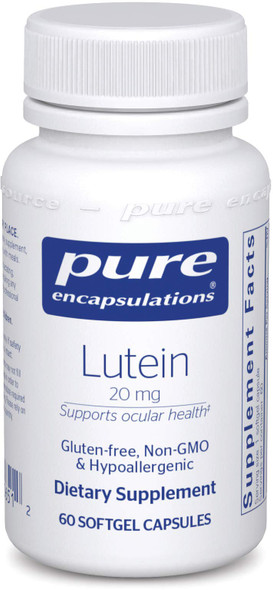 Pure Encapsulations - Lutein 20 mg - Hypoallergenic Antioxidant Support for Healthy Visual Function - 60 Softgel Capsules