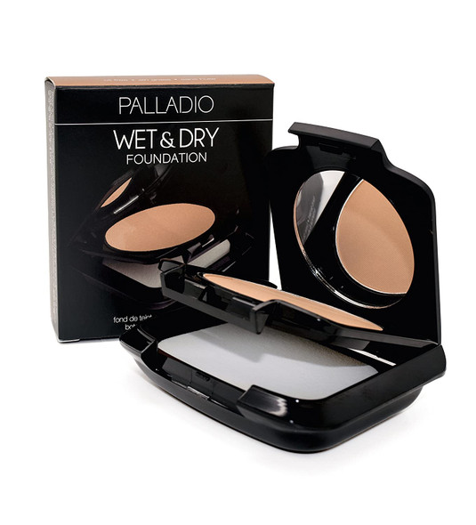 Palladio Dual Wet and Dry Foundation with sponge and Mirror Squalane Infused Apply Wet for Maximum Coverage or Dry for Light Finishing and Touchup Minimizes Fine Line All day Wear Everlasting Tan