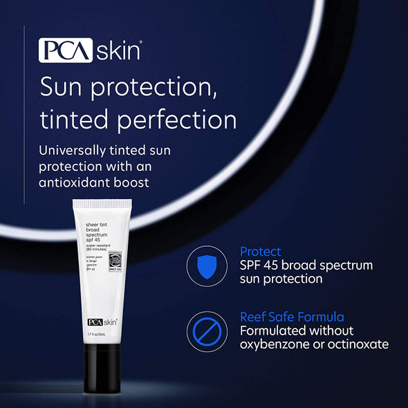 PCA SKIN Sheer Tint Broad Spectrum SPF 45  UniversallyTinted WaterResistant Hydrating Sunscreen for Use Alone or Under Foundation  Makeup 1.7 fl oz