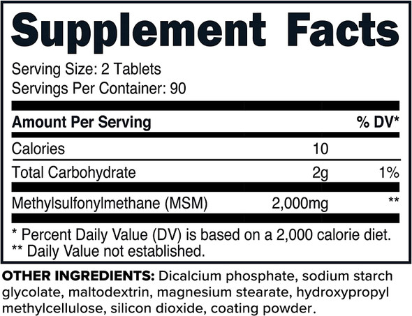 Primaforce MSM Tablets 2000mg Serving 180 Tablets 90 Servings