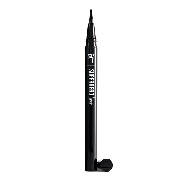 IT Cosmetics Superhero Liquid Eyeliner Pen Black  24Hour Waterproof Formula Wont Smudge or Fade  With Peptides Collagen Biotin  Kaolin Clay  0.03 fl oz