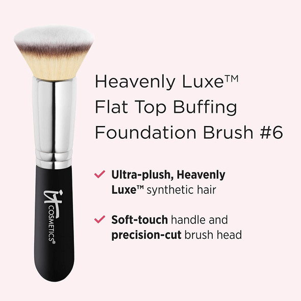 IT Cosmetics Heavenly Luxe Flat Top Buffing Foundation Brush 6  For Liquid  Powder Foundation  Buff Away the Look of Pores Fine Lines  Wrinkles  With AwardWinning Heavenly Luxe Hair