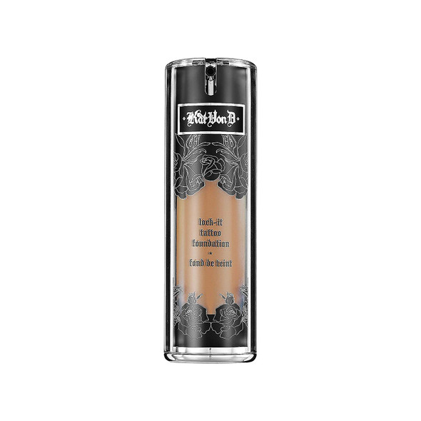 Kat Von D Lockit Tattoo Foundation  Full Coverage Liquid NET Wt 1.0 Fl. Oz / 30ml Medium 53  light to medium complexion with golden yellow undertone