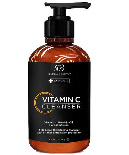 Radha Beauty Vitamin C Facial Cleanser 4 fl. oz  Clear Pores on Oily Dry  Sensitive Skin AntiAging Herbal Infusion for 8 Times Antioxidant Protection