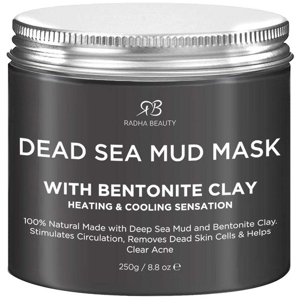 Dead Sea Mud Mask with Bentonite Clay for Face  Body 8.8 oz  100 Natural Formula to Treat Acne Pores Blackheads  Oily Skin  Heating  Cooling Sensation