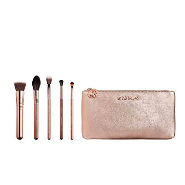 Sigma Beauty Iconic Rose Gold Brush Set Set of 5 Makeup Brushes and Makeup Bag