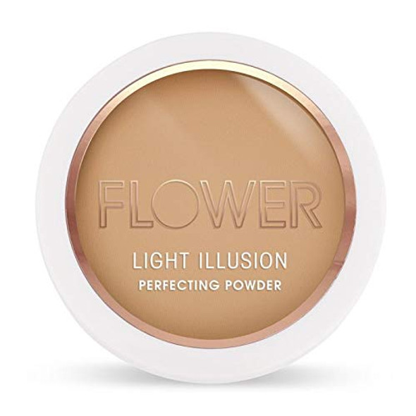 Flower Beauty Light Illusion Perfecting Powder  Pressed Powder Face Makeup Buildable Medium Coverage with Blurring Pigments Includes Mirror  Sponge Sable