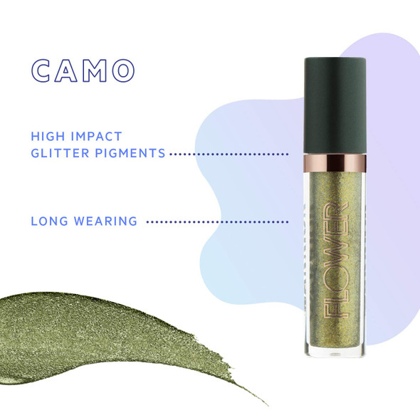 Flower Beauty Warrior Glitter Liquid Eyeshadow LongLasting HighImpact Shimmer for Eyes CrueltyFree Makeup Camo