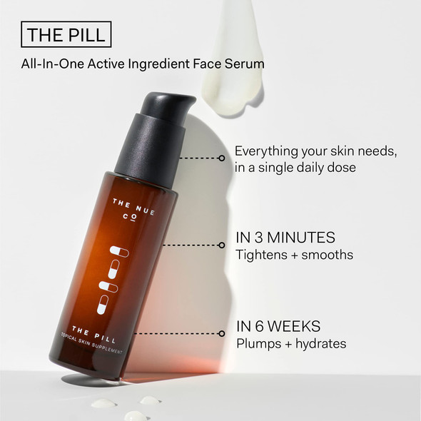 The Nue Co.  THE PILL Skin Supplement  AllInOne Active Ingredient Face Serum  AHAs Hyaluronic Acid  Tiger Grass  Vegan FragranceFree 30ml