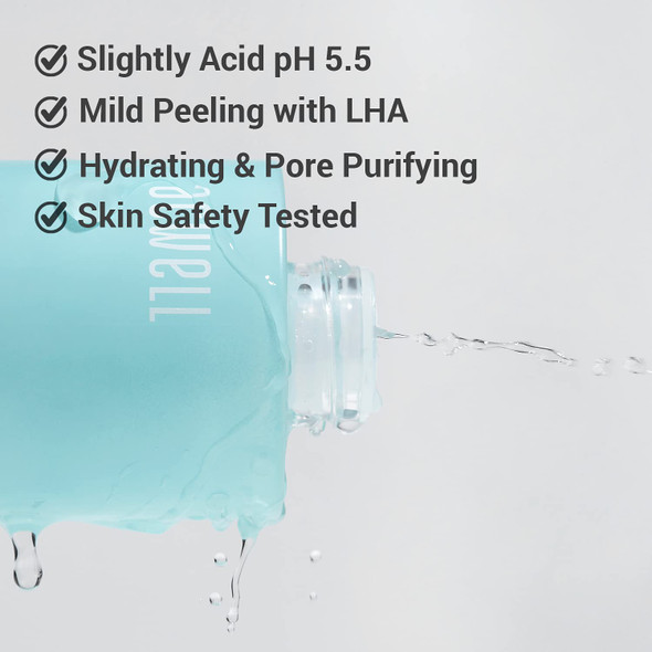 ACWELL Real Aqua Balancing LHA Hydrating  Exfoliating Facial Toner 5.4 fl.oz.  with Mineral Water pH Balancing Toner for Strengthening Skin Moisture Barrier for Sensitive Skin