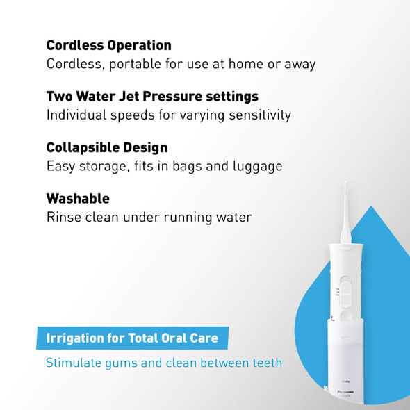 Panasonic Portable Water Flosser 2Speed BatteryOperated Oral Irrigator with Collapsible Design for Travel EWDJ10W White