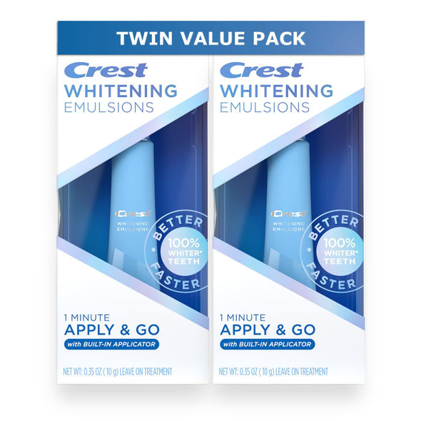 Crest Whitening Emulsions OntheGo Leaveon Teeth Whitening Gel Kit with Builtin Applicator 0.35 oz 10g Twin Value Pack