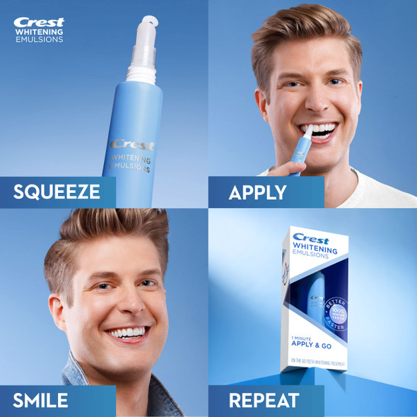 Crest Whitening Emulsions OntheGo Leaveon Teeth Whitening Gel Kit with Builtin Applicator 0.35 oz 10g Twin Value Pack