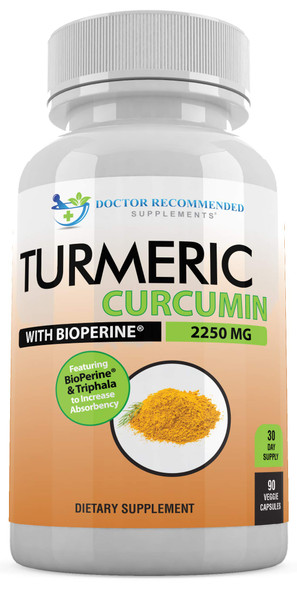 Turmeric Curcumin  2250mg/d  90 Veggie Capsules  95 Curcuminoids with Black Pepper Extract Bioperine  100 Organic  Most Powerful Turmeric Supplement with Triphala