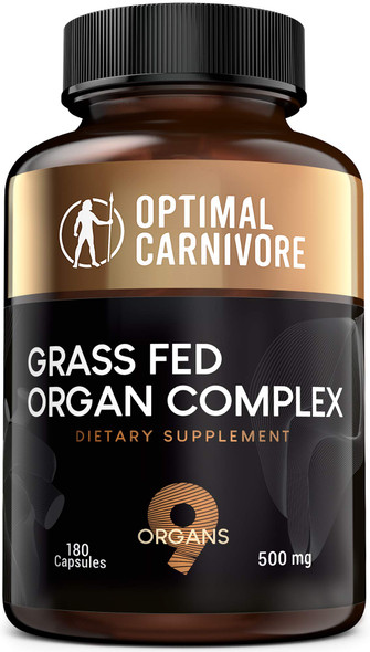 Grassfed Beef Organs Supplement Grass Fed Organ Complex Liver Brain Heart Thymus Kidney Spleen Gallbladder Pancreas Lung Organ Pills Ancestral Formula 180 Capsules by Optimal Carnivore